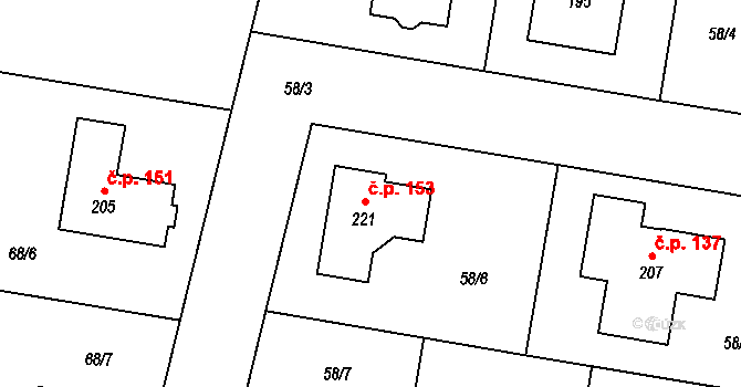 Rohozec 153 na parcele st. 221 v KÚ Rohozec u Žehušic, Katastrální mapa