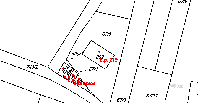 Míškovice 219 na parcele st. 802 v KÚ Míškovice, Katastrální mapa