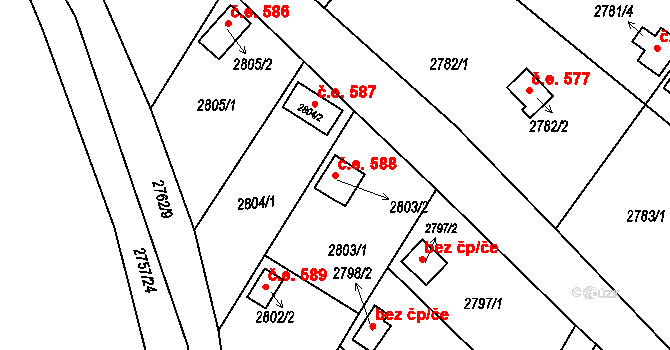 Kopřivnice 588 na parcele st. 2803/2 v KÚ Kopřivnice, Katastrální mapa