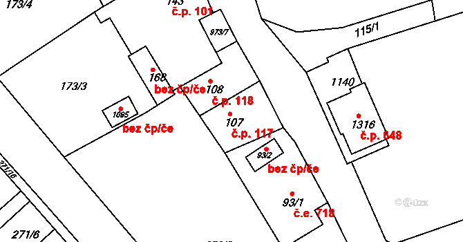 Šťáhlavy 117 na parcele st. 107 v KÚ Šťáhlavy, Katastrální mapa