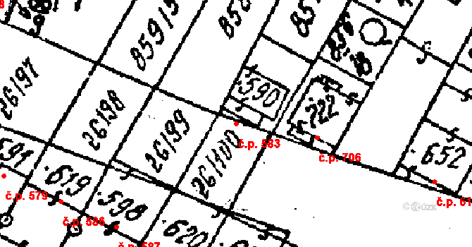 Kostice 583 na parcele st. 590 v KÚ Kostice, Katastrální mapa