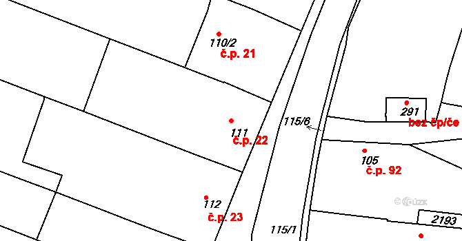 Kyselovice 22 na parcele st. 111 v KÚ Kyselovice, Katastrální mapa