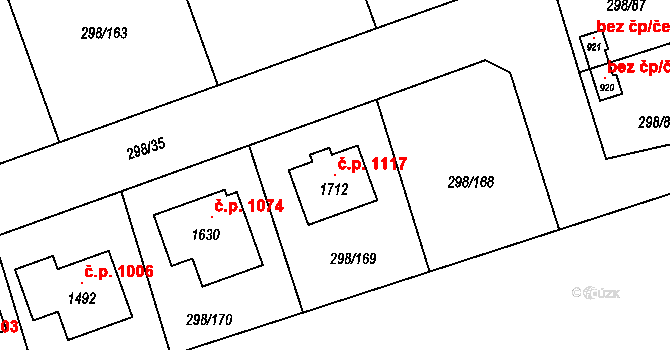 Horoměřice 1117 na parcele st. 1712 v KÚ Horoměřice, Katastrální mapa