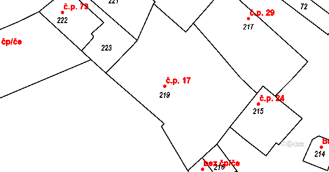 Čilec 17 na parcele st. 219 v KÚ Čilec, Katastrální mapa