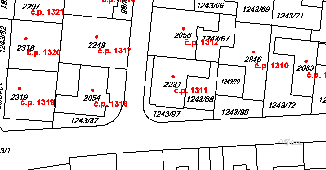 Lipník nad Bečvou I-Město 1311, Lipník nad Bečvou na parcele st. 2231 v KÚ Lipník nad Bečvou, Katastrální mapa