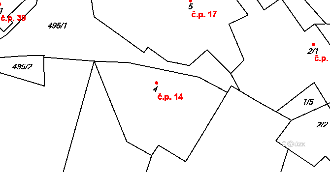 Lomec 14, Úmonín na parcele st. 4 v KÚ Lomec u Úmonína, Katastrální mapa