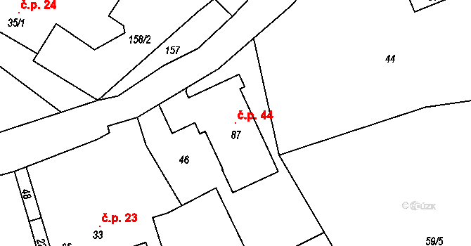 Hoděčín 44, Olešnice na parcele st. 87 v KÚ Hoděčín, Katastrální mapa