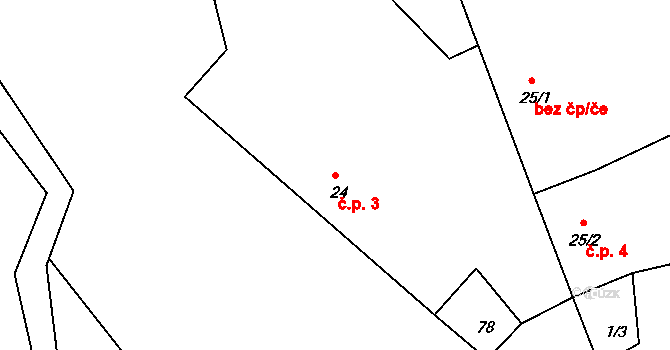 Kosmová 3, Toužim na parcele st. 24 v KÚ Kosmová, Katastrální mapa