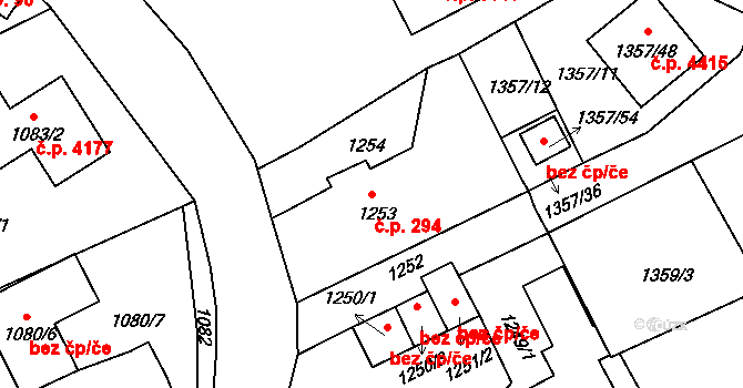 Mšeno nad Nisou 294, Jablonec nad Nisou na parcele st. 1253 v KÚ Mšeno nad Nisou, Katastrální mapa