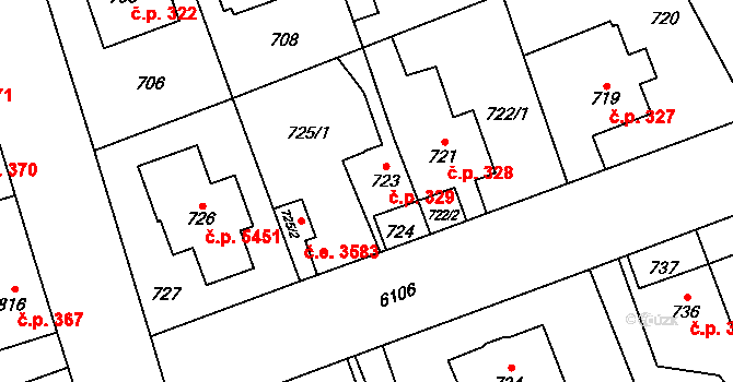 Jihlava 329 na parcele st. 723 v KÚ Jihlava, Katastrální mapa
