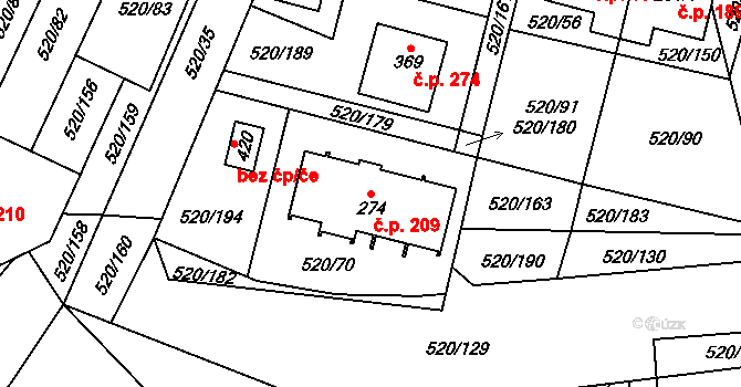 Čistá 209 na parcele st. 274 v KÚ Čistá u Mladé Boleslavi, Katastrální mapa