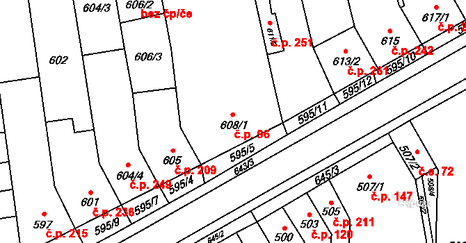 Kobylnice 96 na parcele st. 608/1 v KÚ Kobylnice u Brna, Katastrální mapa