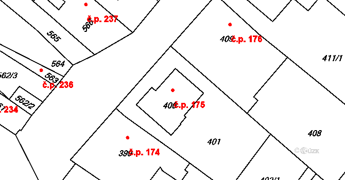 Sudoměřice 175 na parcele st. 400 v KÚ Sudoměřice, Katastrální mapa