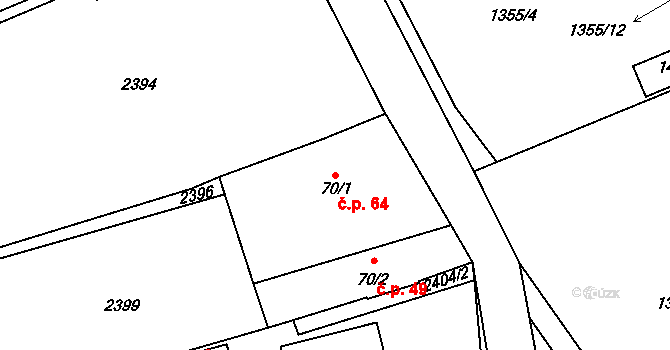 Sedlejov 64 na parcele st. 70/1 v KÚ Sedlejov, Katastrální mapa