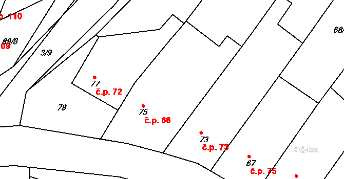 Lhota 66, Vyškov na parcele st. 75 v KÚ Lhota, Katastrální mapa