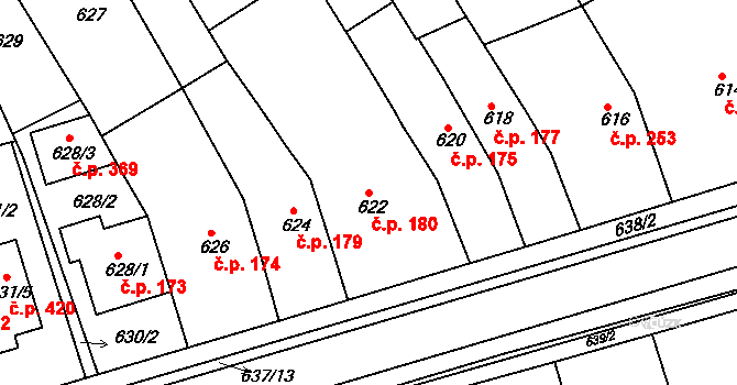 Rousínov 180 na parcele st. 622 v KÚ Rousínov u Vyškova, Katastrální mapa