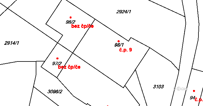 Palčice 9, Čechtice na parcele st. 98/1 v KÚ Nakvasovice, Katastrální mapa
