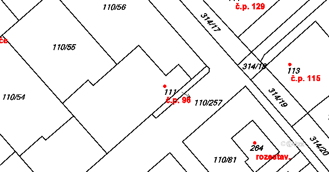 Mratín 96 na parcele st. 111 v KÚ Mratín, Katastrální mapa