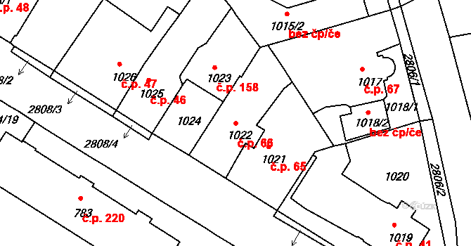 Dačice V 66, Dačice na parcele st. 1022 v KÚ Dačice, Katastrální mapa