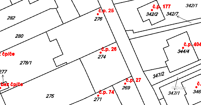 Obůrka 26, Blansko na parcele st. 274 v KÚ Těchov, Katastrální mapa