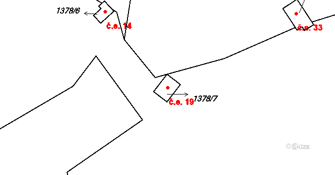 Koda 19, Tetín na parcele st. 1378/7 v KÚ Tetín u Berouna, Katastrální mapa