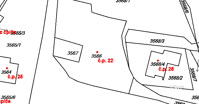 Světce 22, Tachov na parcele st. 3566 v KÚ Tachov, Katastrální mapa