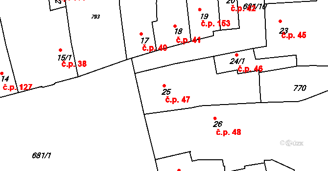 Nechanice 47 na parcele st. 25 v KÚ Nechanice, Katastrální mapa