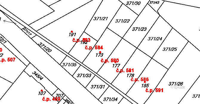 Chvalčov 580 na parcele st. 173 v KÚ Chvalčova Lhota, Katastrální mapa