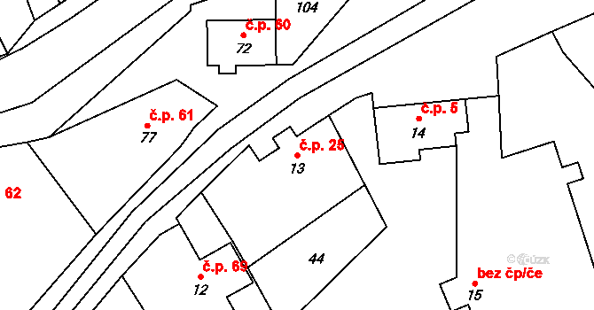 Břevenec 25, Šumvald na parcele st. 13 v KÚ Břevenec, Katastrální mapa