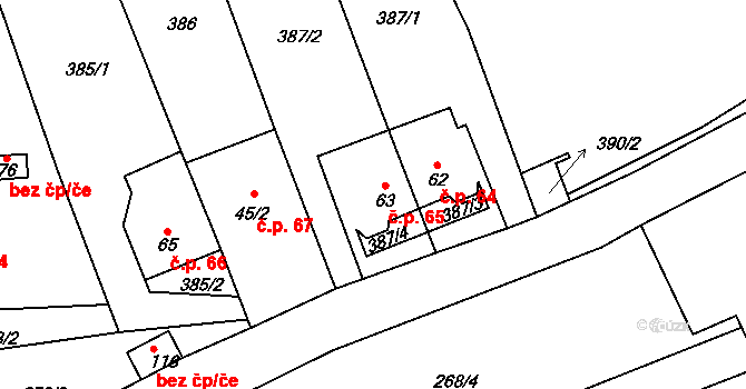 Litochovice nad Labem 65, Prackovice nad Labem na parcele st. 63 v KÚ Litochovice nad Labem, Katastrální mapa