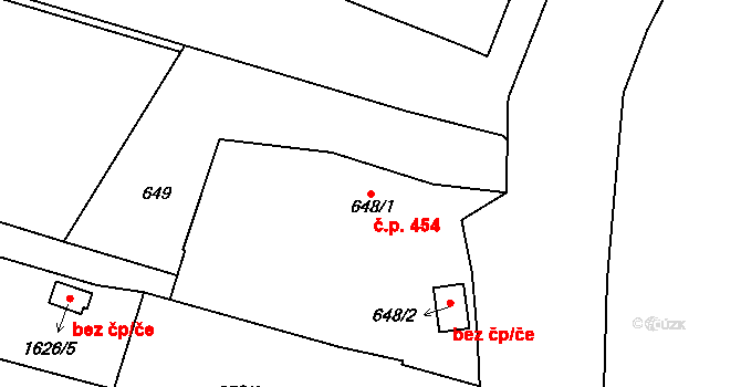 Jilemnice 454 na parcele st. 648/1 v KÚ Jilemnice, Katastrální mapa