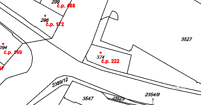 Hořice 222 na parcele st. 374 v KÚ Hořice v Podkrkonoší, Katastrální mapa