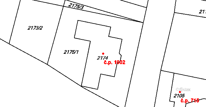 Dolní Lutyně 1002 na parcele st. 2174 v KÚ Dolní Lutyně, Katastrální mapa