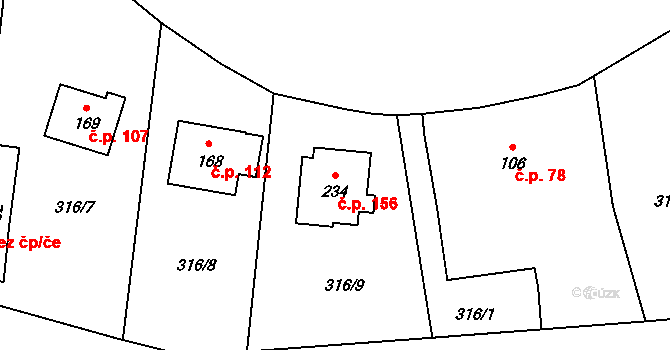 Čejetice 156 na parcele st. 234 v KÚ Čejetice, Katastrální mapa