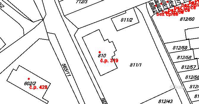 Novosedlice 319 na parcele st. 810 v KÚ Novosedlice, Katastrální mapa