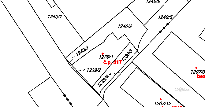 Proboštov 417 na parcele st. 1239/1 v KÚ Proboštov u Teplic, Katastrální mapa