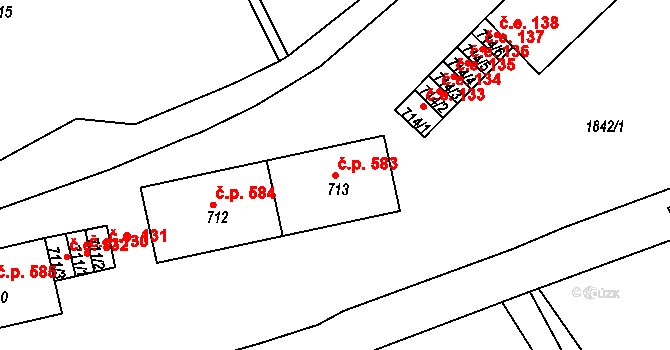Krupka 583 na parcele st. 713 v KÚ Krupka, Katastrální mapa