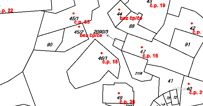 Chlum 15 na parcele st. 46/1 v KÚ Chlum nad Jihlavou, Katastrální mapa