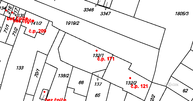 Město 171, Svitavy na parcele st. 132/1 v KÚ Svitavy-město, Katastrální mapa