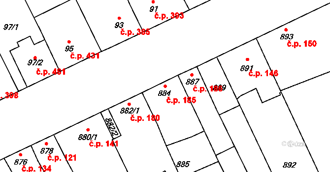 Ladná 185 na parcele st. 884 v KÚ Ladná, Katastrální mapa