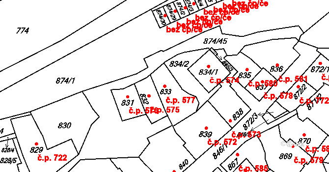 Štýřice 577, Brno na parcele st. 833 v KÚ Štýřice, Katastrální mapa