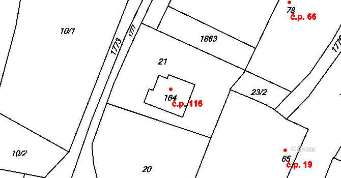 Neplachov 116 na parcele st. 164 v KÚ Neplachov, Katastrální mapa