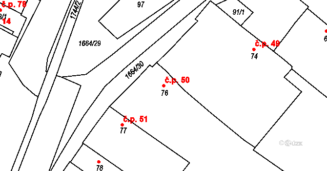 Měrunice 50 na parcele st. 76 v KÚ Měrunice, Katastrální mapa