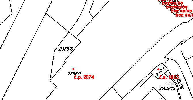 Teplice 2874 na parcele st. 2356/1 v KÚ Teplice, Katastrální mapa