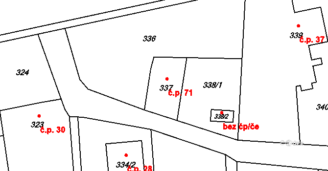 Lysůvky 71, Frýdek-Místek na parcele st. 337 v KÚ Lysůvky, Katastrální mapa