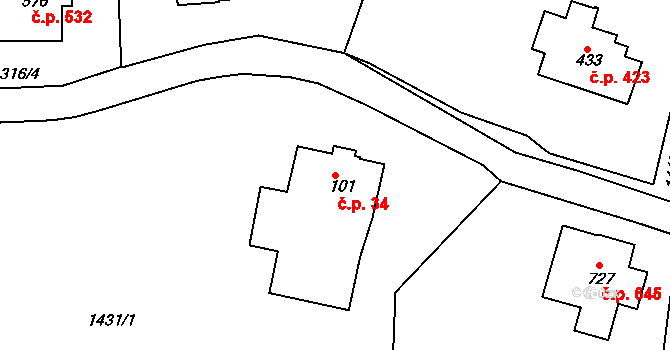 Bublava 34 na parcele st. 101 v KÚ Bublava, Katastrální mapa