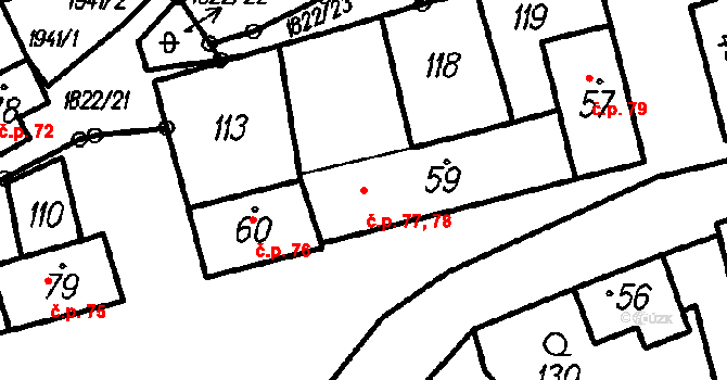 Oloví 77,78 na parcele st. 59 v KÚ Oloví, Katastrální mapa