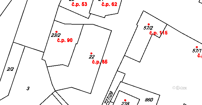 Libenice 65 na parcele st. 22 v KÚ Libenice, Katastrální mapa