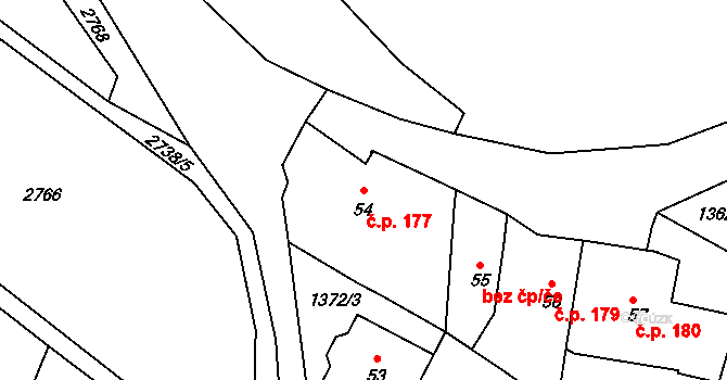 Strmilov 177 na parcele st. 54 v KÚ Strmilov, Katastrální mapa