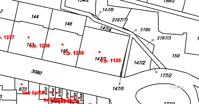Nusle 1135, Praha na parcele st. 147/3 v KÚ Nusle, Katastrální mapa